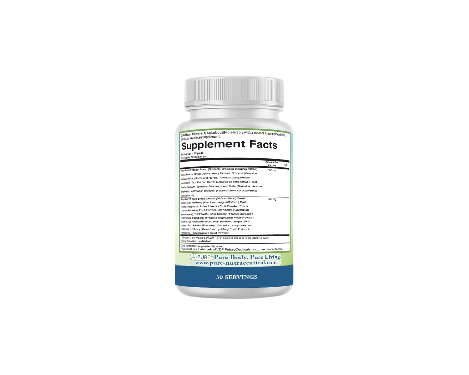 PURE® Greens & Reds Capsules - 30 Servings - 9 Daily Servings of Fruits & Vegetables in 1 Capsule - PhytoServ® Superfood Blend with Broccoli, Kale & Berries - Plant-Based Phytonutrient Shield - TrustMedUSA