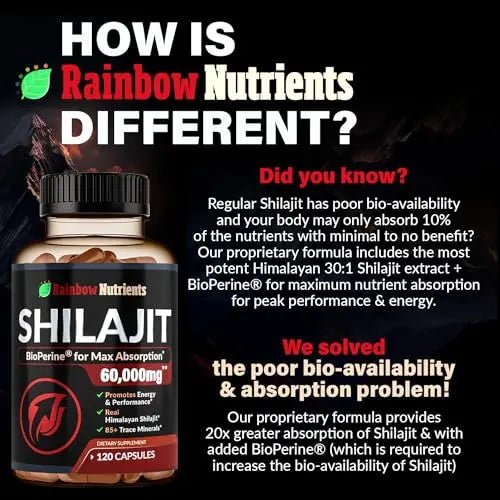 Pure Himalayan Shilajit Capsules Supplement (60,000mg+ Absorption Enhancer+50% - TrustMedUSA