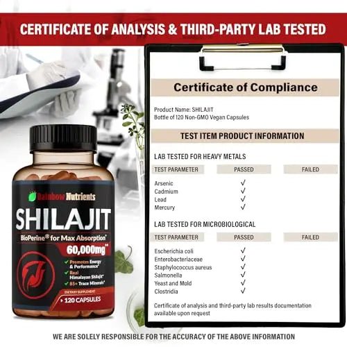 Pure Himalayan Shilajit Capsules Supplement (60,000mg+ Absorption Enhancer+50% - TrustMedUSA