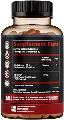 Pure Himalayan Shilajit Capsules Supplement (60,000mg+ Absorption Enhancer+50% - TrustMedUSA