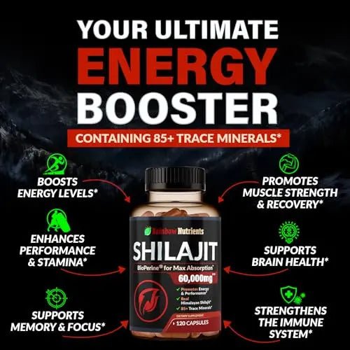 Pure Himalayan Shilajit Capsules Supplement (60,000mg+ Absorption Enhancer+50% - TrustMedUSA