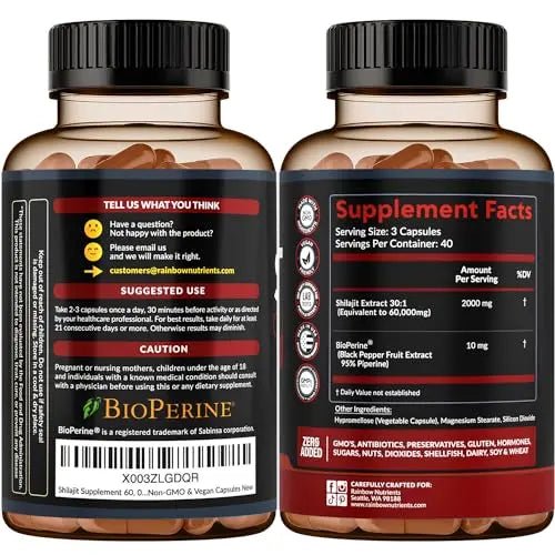 Pure Himalayan Shilajit Capsules Supplement (60,000mg+ Absorption Enhancer+50% - TrustMedUSA
