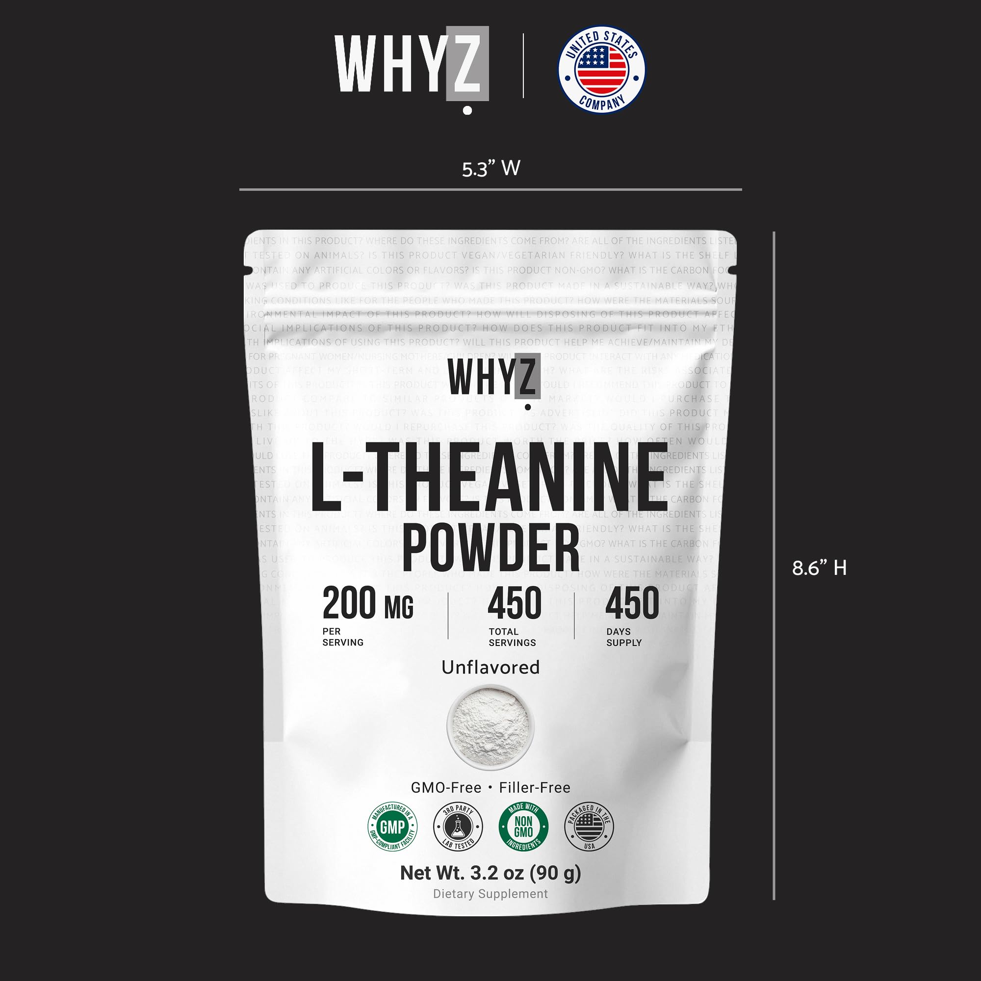 Pure L-Theanine Powder Unflavored Amino Acid Supplement Powder from Fine L-Theanine for Smooth Mixing Vegan Friendly Non-GMO No-Additives for Smoothies Drinks and Daily Nutrition Support, 3.2 oz (90g) - TrustMedUSA