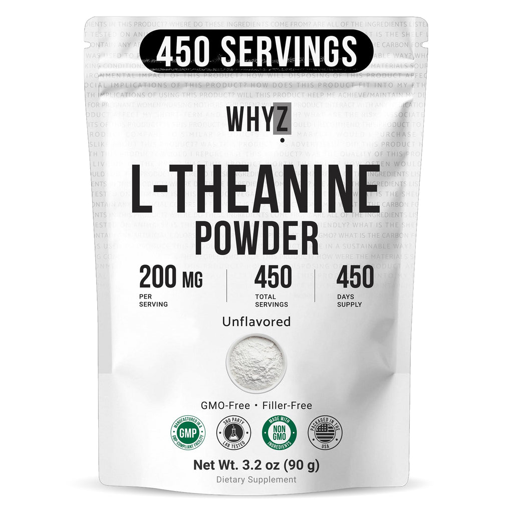 Pure L-Theanine Powder Unflavored Amino Acid Supplement Powder from Fine L-Theanine for Smooth Mixing Vegan Friendly Non-GMO No-Additives for Smoothies Drinks and Daily Nutrition Support, 3.2 oz (90g) - TrustMedUSA