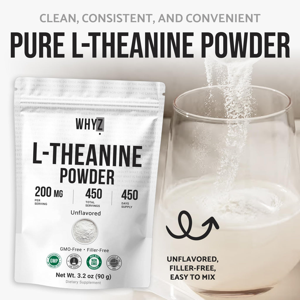 Pure L-Theanine Powder Unflavored Amino Acid Supplement Powder from Fine L-Theanine for Smooth Mixing Vegan Friendly Non-GMO No-Additives for Smoothies Drinks and Daily Nutrition Support, 3.2 oz (90g) - TrustMedUSA
