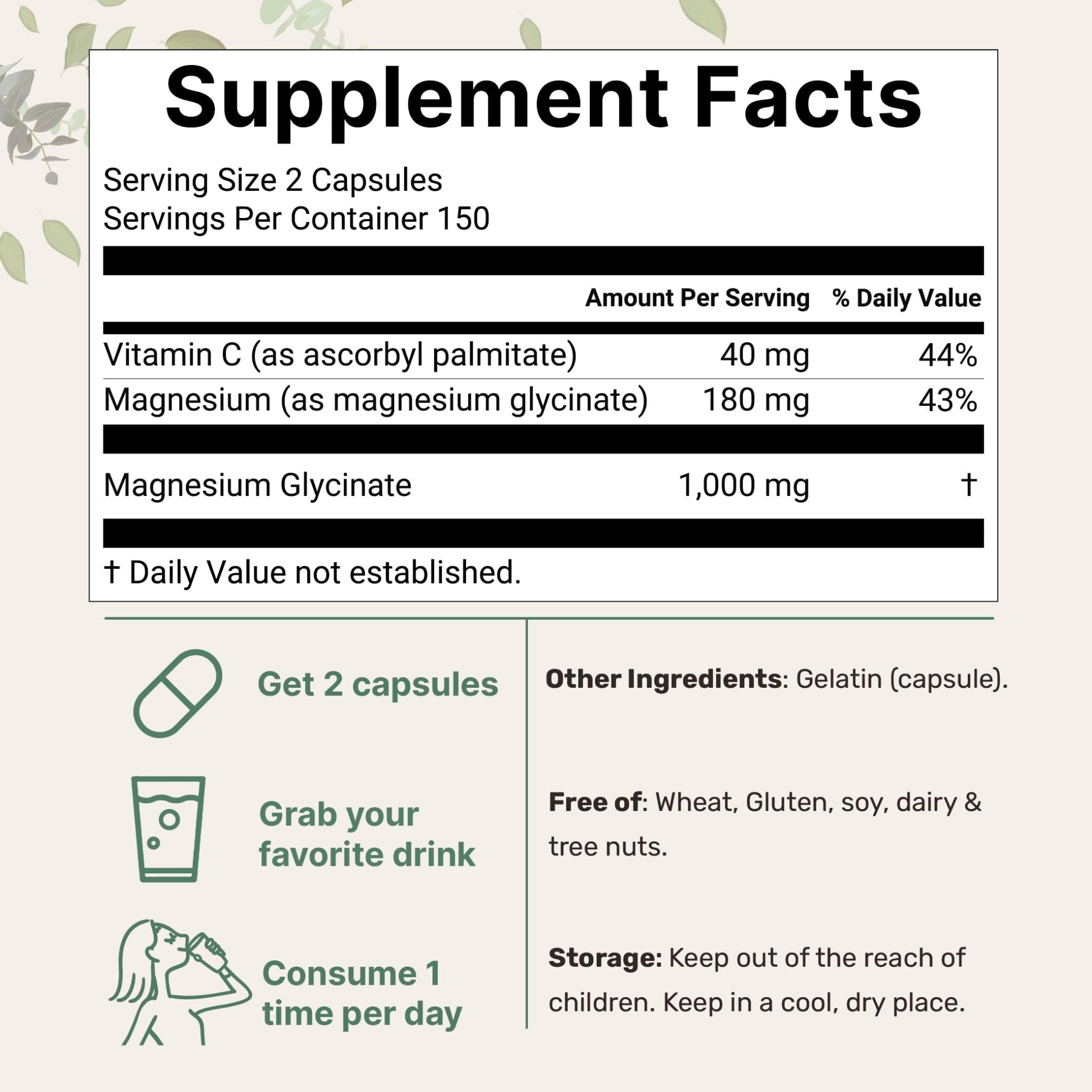 Pure Magnesium Glycinate 1,000mg, 300 Capsules | 100% Chelated for Max Absorption | Enhanced with Vitamin C | Only Uses Active Ingredients - TrustMedUSA