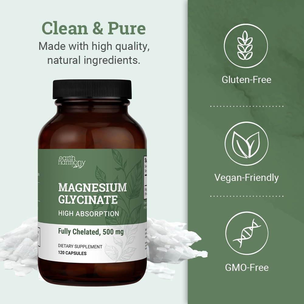 Pure Magnesium Glycinate 500mg - Chelated Magnesium Supplement, High Absorption Capsules for Sleep, Glicinato De Magnesio with Organic MCT Powder (120 Capsules) - TrustMedUSA