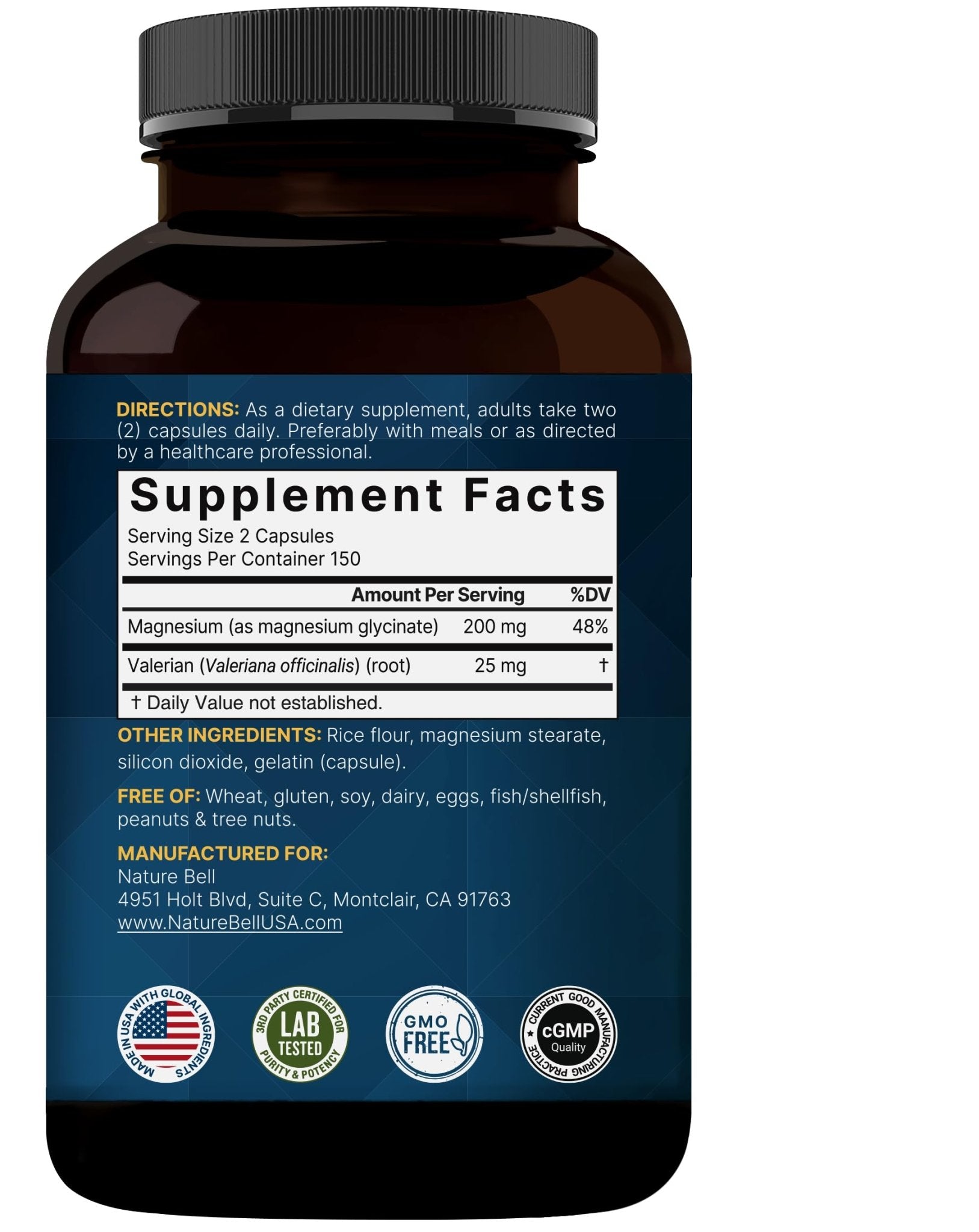 Pure Magnesium Glycinate for Sleep, 200mg with Valerian Root, 300 Capsules | 100% Chelated & Purified Mineral Supplement – Ultra High Absorption – Non-GMO, Gluten Free - TrustMedUSA