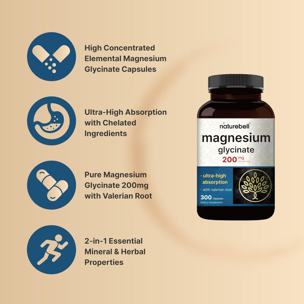 Pure Magnesium Glycinate for Sleep, 200mg with Valerian Root, 300 Capsules | 100% Chelated & Purified Mineral Supplement – Ultra High Absorption – Non-GMO, Gluten Free - TrustMedUSA