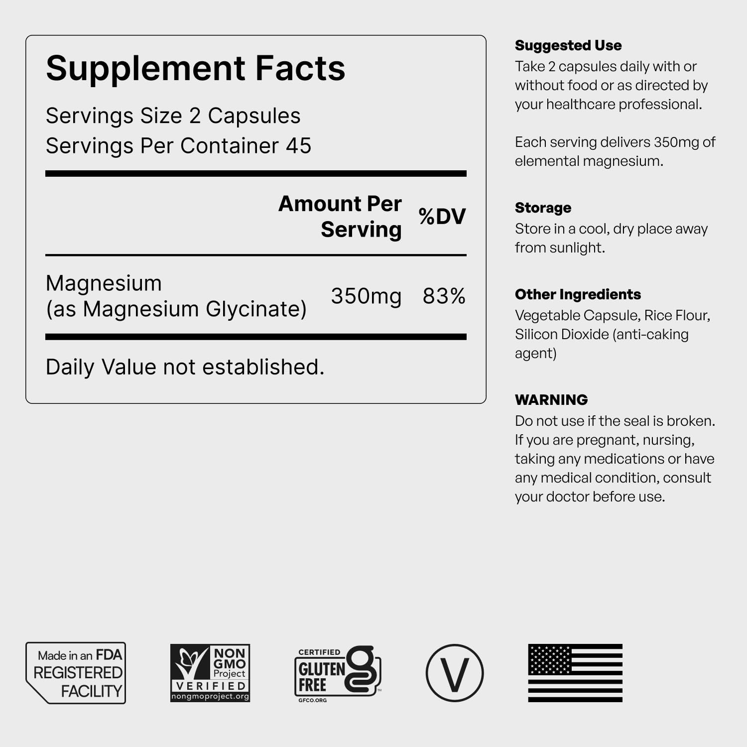 Pure Magnesium Glycinate - Magnesium for Sleep, Stress, Muscle & Nerve Support - High-Absorption, Non-GMO, Vegan - 90 Capsules (350mg) - TrustMedUSA