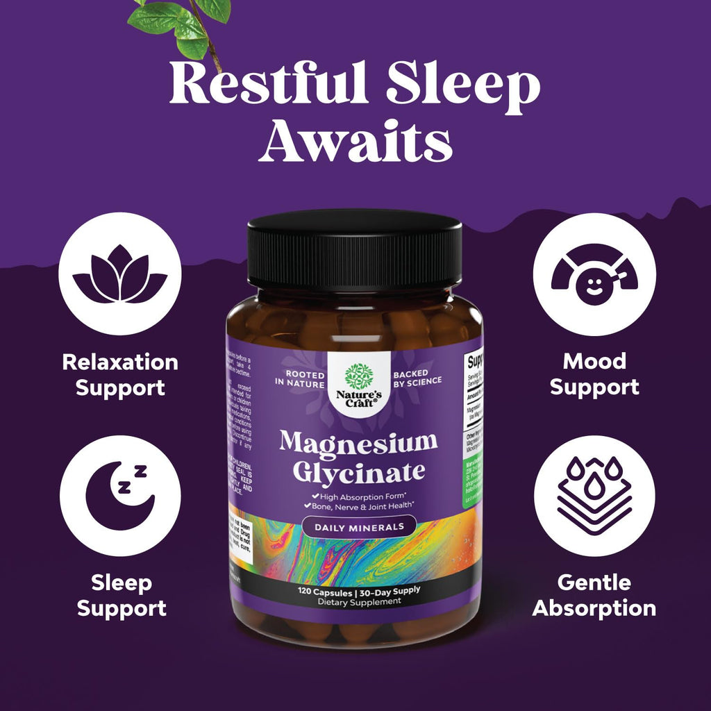 Pure Magnesium Glycinate Supplement 500mg - Magnesium for Sleep and Rest Capsules for Men & Women - Unflavored Vegan High Absorption Pills for Relaxation Support - 120 Count - TrustMedUSA
