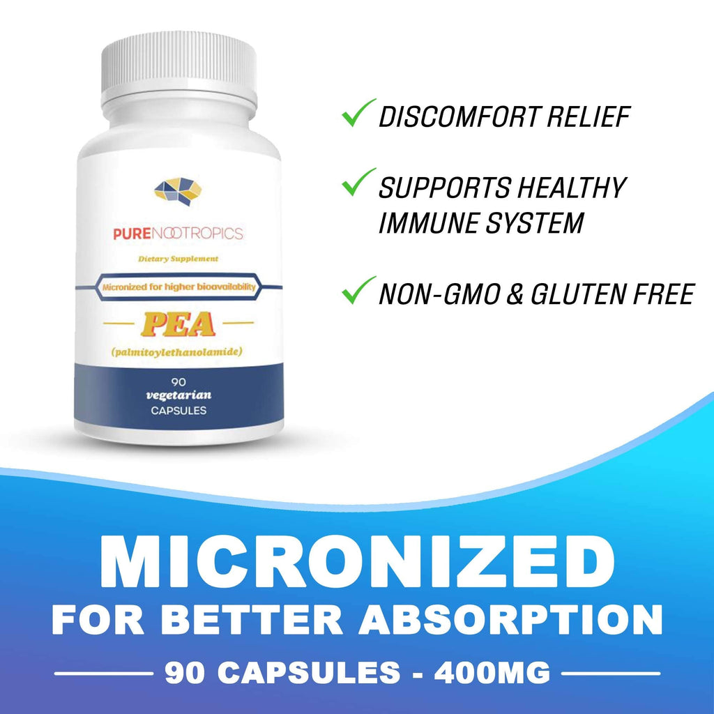 Pure Nootropics - Palmitoylethanolamide (Micronized Pea) 400 mg Capsules | 90 Veg Caps Value Pack | Supports Relief from Occasional Discomfort | Supports Immune System - TrustMedUSA