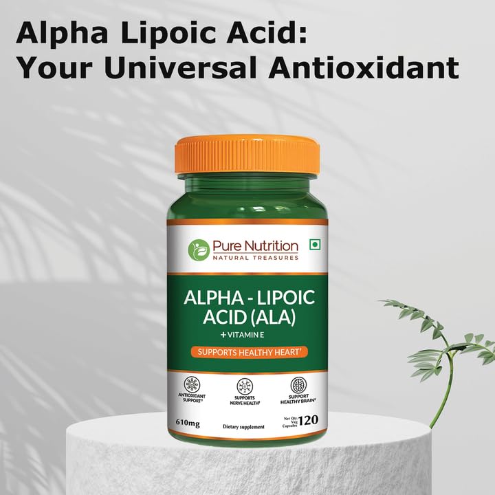 Pure Nutrition Alpha Lipoic Acid 600mg + Vitamin E | 120 Caps | Powerful Antioxidant to Support Nerve & Heart Health*. | Non-GMO - TrustMedUSA