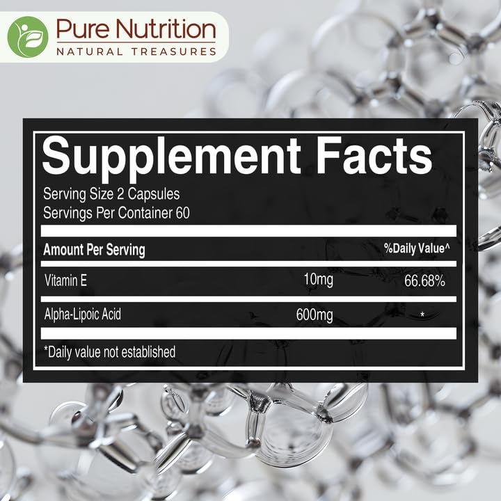 Pure Nutrition Alpha Lipoic Acid 600mg + Vitamin E | 120 Caps | Powerful Antioxidant to Support Nerve & Heart Health*. | Non-GMO - TrustMedUSA