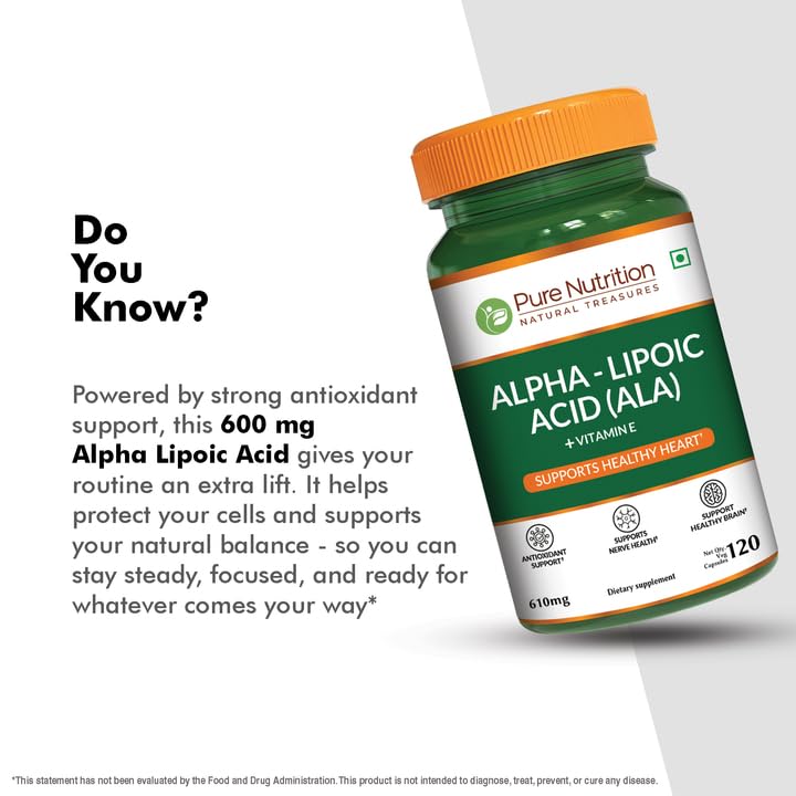 Pure Nutrition Alpha Lipoic Acid 600mg + Vitamin E | 120 Caps | Powerful Antioxidant to Support Nerve & Heart Health*. | Non-GMO - TrustMedUSA