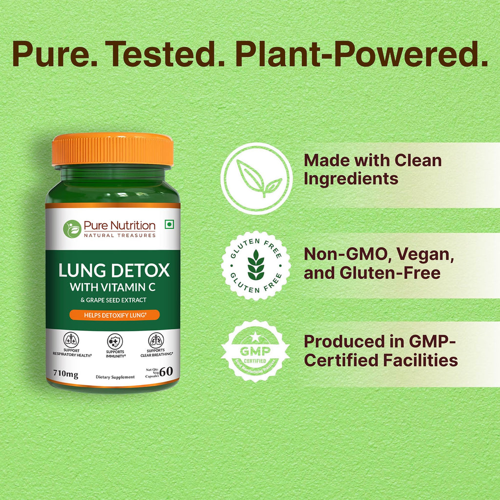 Pure Nutrition Lung Health Supplement | 60 Caps | Herbal Lung Support Formula with Quercetin, Vitamin C, Nettle, Vasaka Leaf, Lotus, Licorice & Ginger. - TrustMedUSA