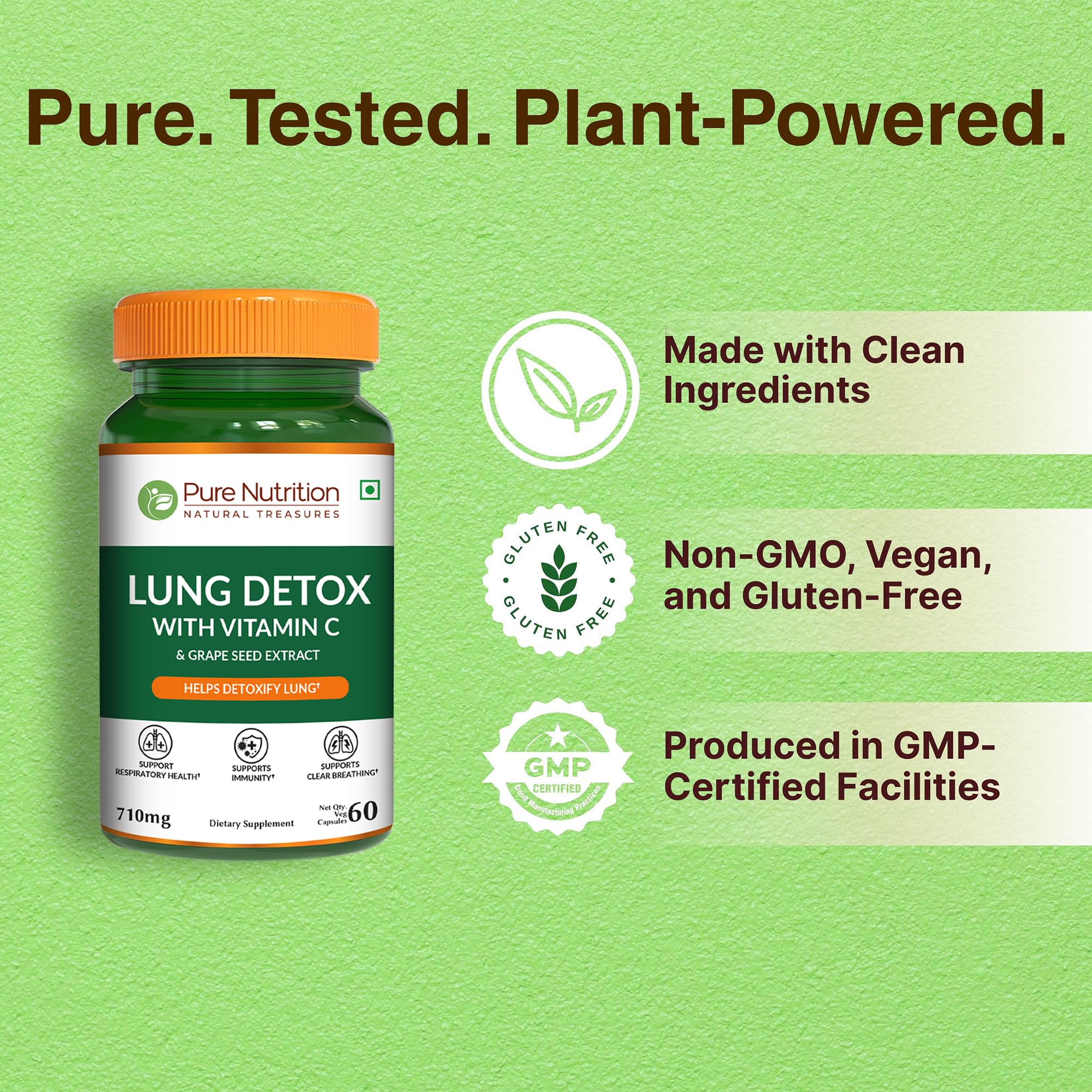 Pure Nutrition Lung Health Supplement | 60 Caps | Herbal Lung Support Formula with Quercetin, Vitamin C, Nettle, Vasaka Leaf, Lotus, Licorice & Ginger. - TrustMedUSA