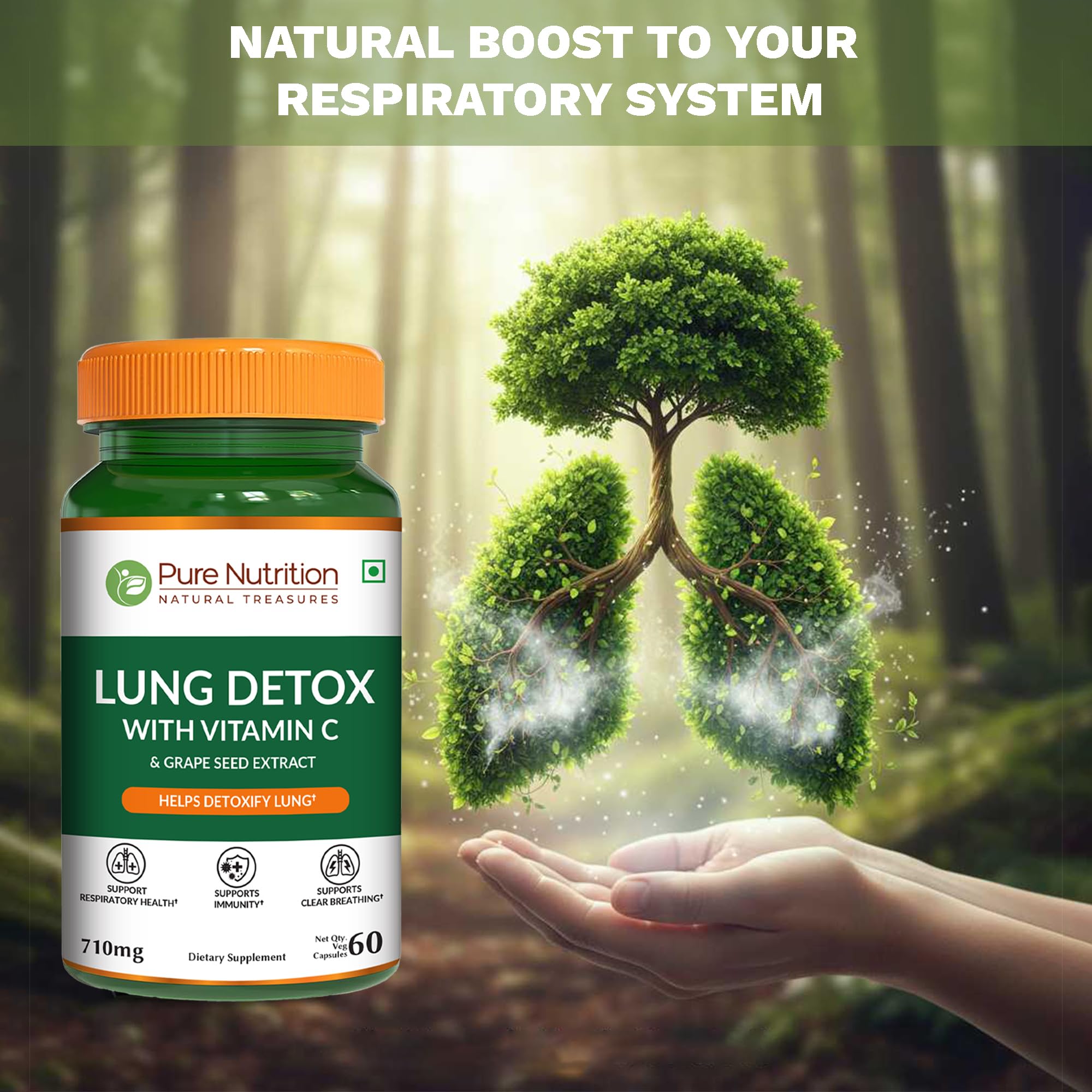 Pure Nutrition Lung Health Supplement | 60 Caps | Herbal Lung Support Formula with Quercetin, Vitamin C, Nettle, Vasaka Leaf, Lotus, Licorice & Ginger. - TrustMedUSA