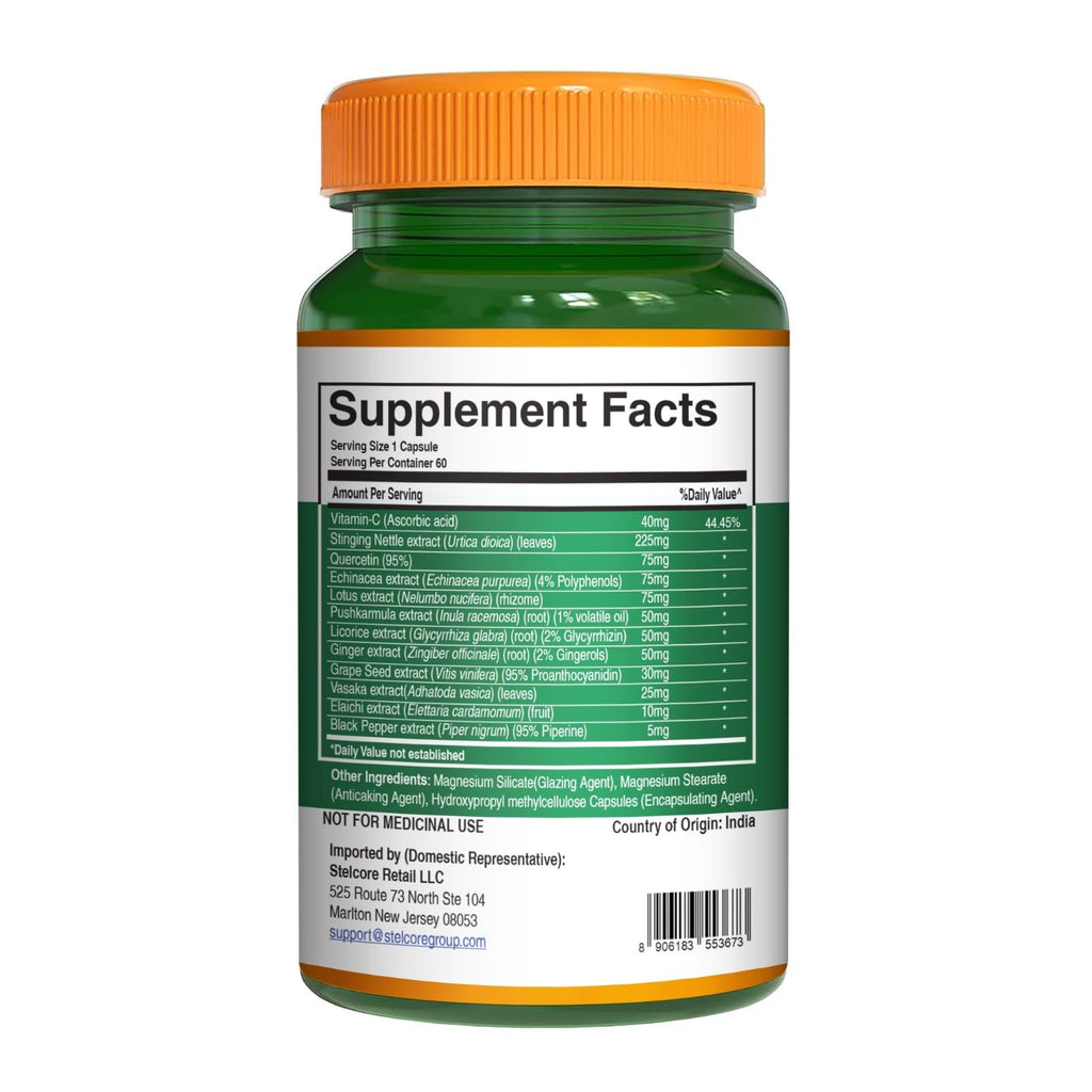 Pure Nutrition Lung Health Supplement | 60 Caps | Herbal Lung Support Formula with Quercetin, Vitamin C, Nettle, Vasaka Leaf, Lotus, Licorice & Ginger. - TrustMedUSA
