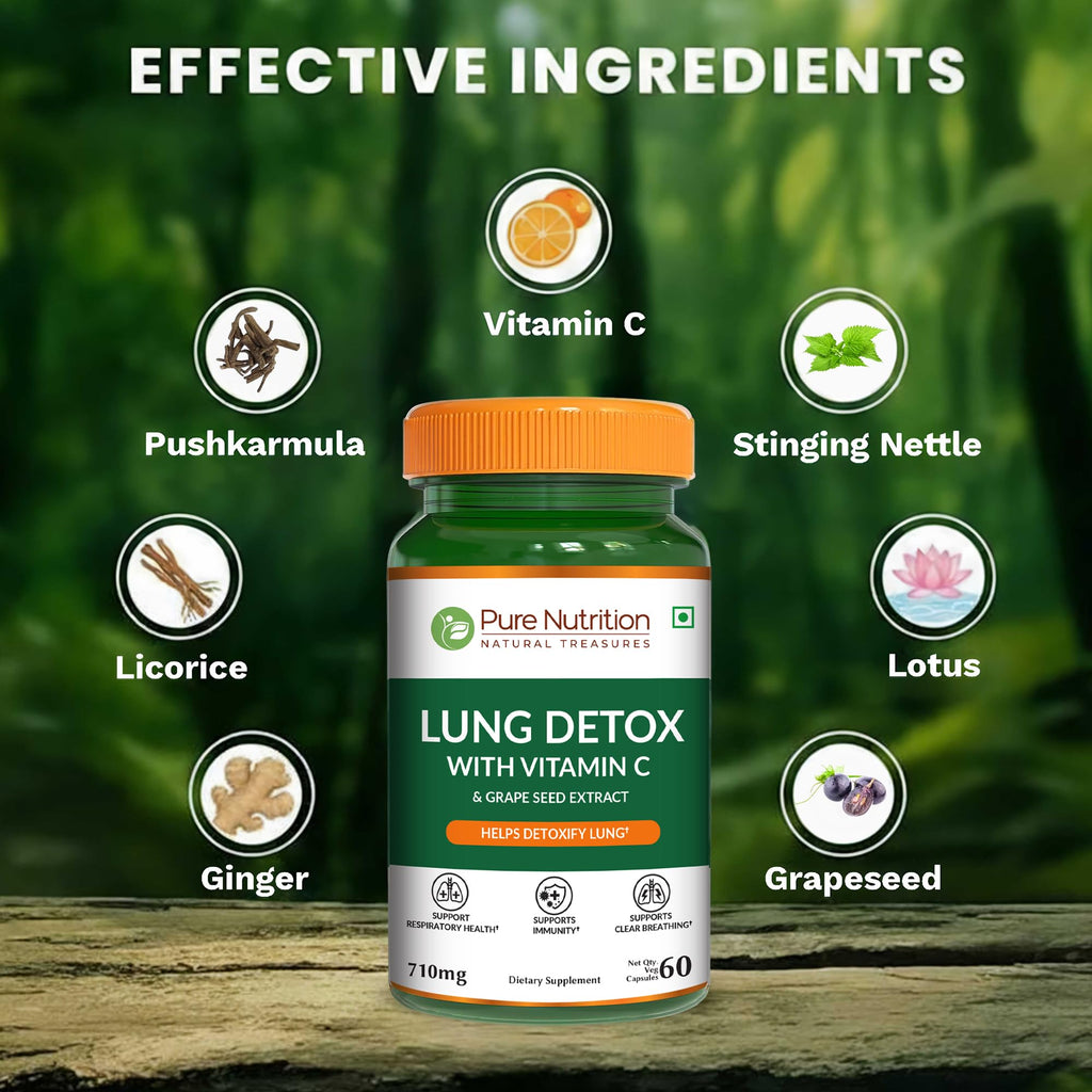 Pure Nutrition Lung Health Supplement | 60 Caps | Herbal Lung Support Formula with Quercetin, Vitamin C, Nettle, Vasaka Leaf, Lotus, Licorice & Ginger. - TrustMedUSA