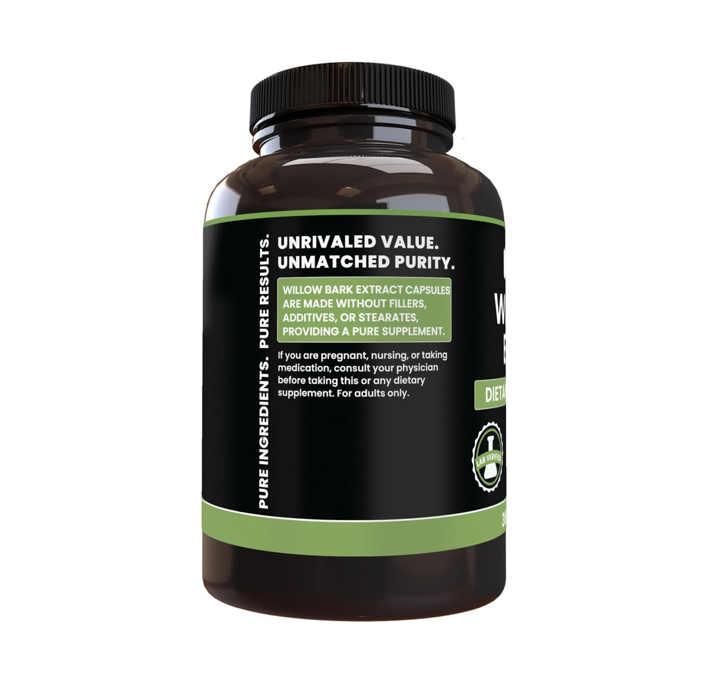 PURE ORIGINAL INGREDIENTS Willow Bark Extract (365 Capsules) No Magnesium Or Rice Fillers, Always Pure, Lab Verified - TrustMedUSA