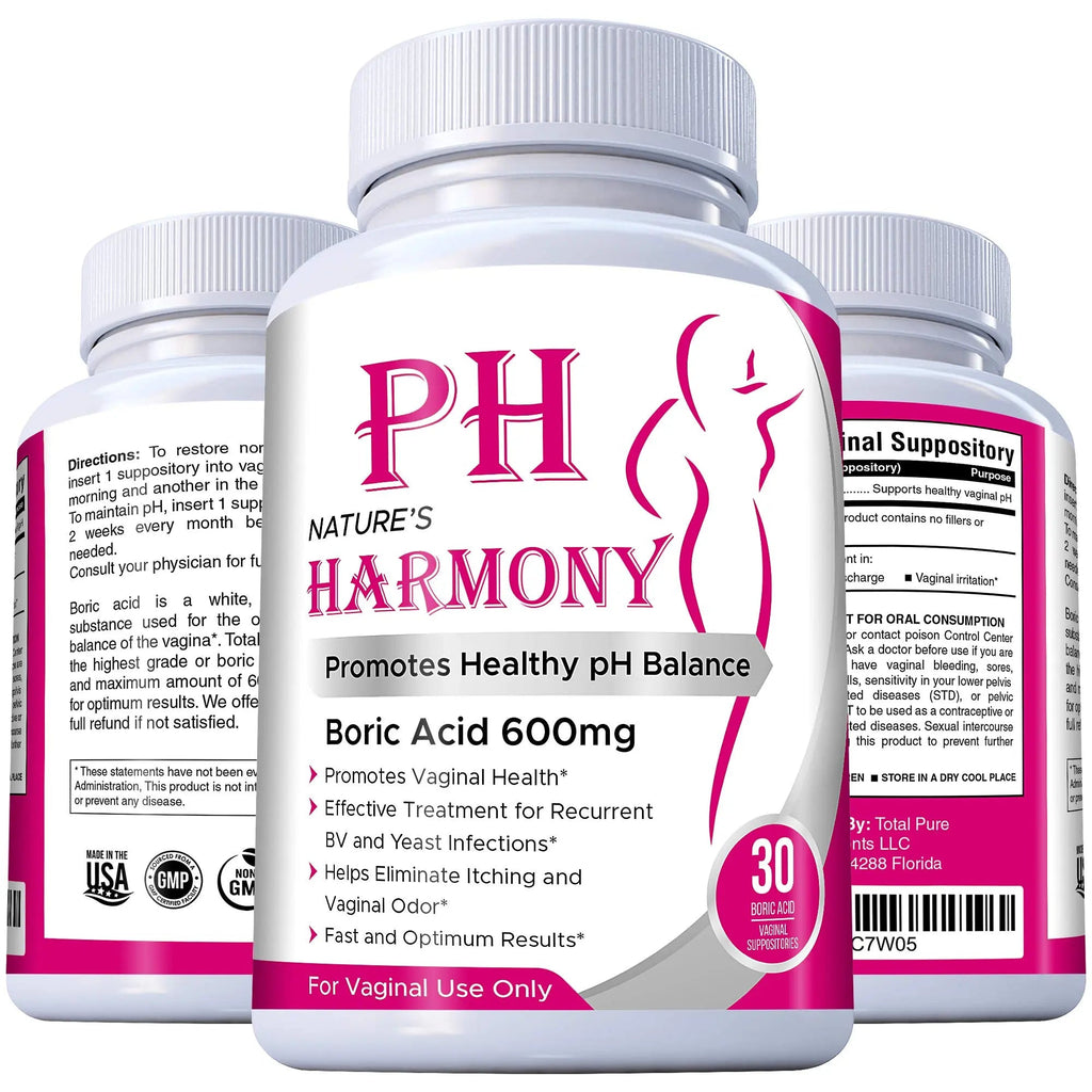PURE PLANT HOME Boric Acid Suppositories Nature's Harmony 30 Count 600 mg 100% Pure Made in USA - TrustMedUSA