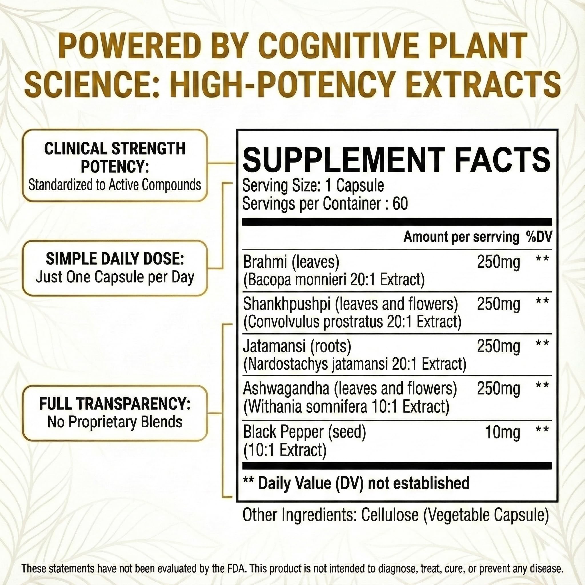 Pure Prana Ayurvedic Brain Supplement Capsules with Brahmi, Ashwagandha & Gotu Kola - Plant-Based Nootropic Cognitive Wellness Formula for Daily Focus - Vegan Clarity for Men Women - 60 Capsules - TrustMedUSA