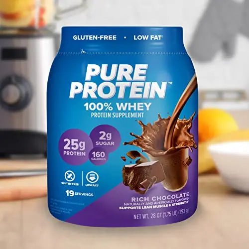Pure Protein 100% Whey Protein Powder, Rich Chocolate, 25 g Protein, 1.75 lb - TrustMedUSA