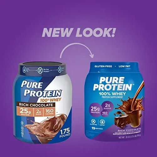 Pure Protein 100% Whey Protein Powder, Rich Chocolate, 25 g Protein, 1.75 lb - TrustMedUSA