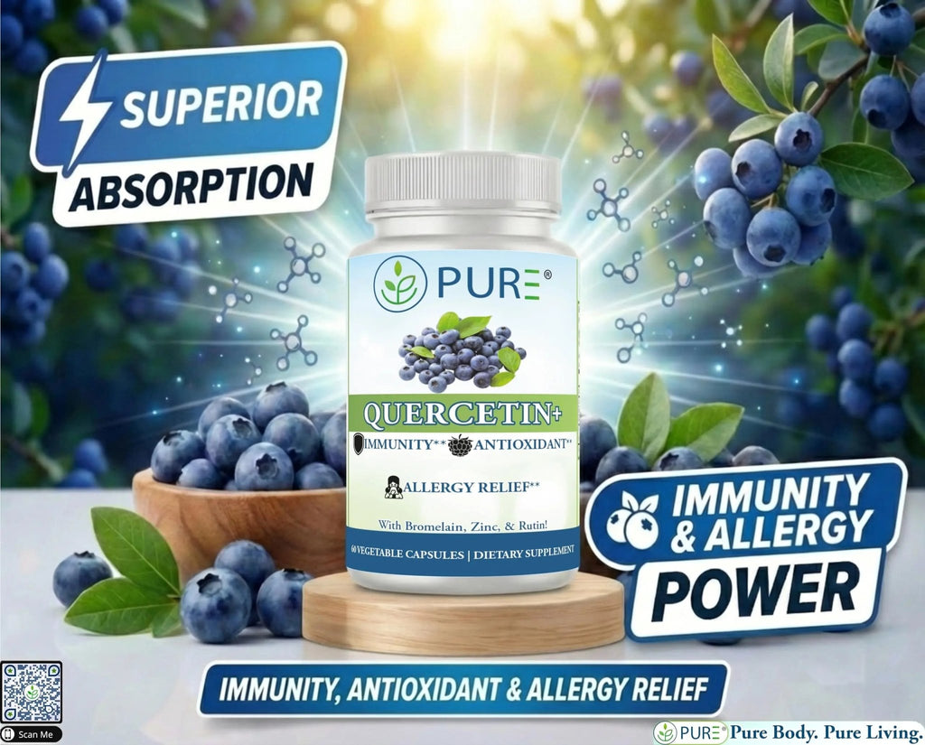 PURE® Quercetin+ with Zinc, Bromelain, Rutin Immune Shield - 60 Capsules - High Bioavailability Antioxidant Complex for Respiratory Health & Viral Defense - Made in USA - TrustMedUSA