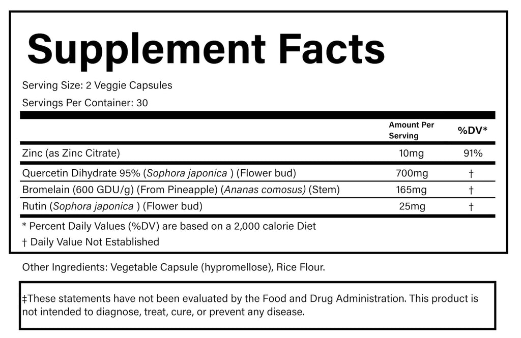 PURE® Quercetin+ with Zinc, Bromelain, Rutin Immune Shield - 60 Capsules - High Bioavailability Antioxidant Complex for Respiratory Health & Viral Defense - Made in USA - TrustMedUSA