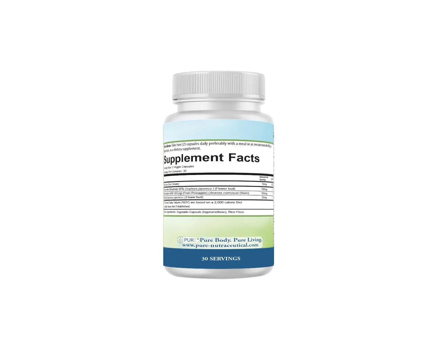 PURE® Quercetin+ with Zinc, Bromelain, Rutin Immune Shield - 60 Capsules - High Bioavailability Antioxidant Complex for Respiratory Health & Viral Defense - Made in USA - TrustMedUSA