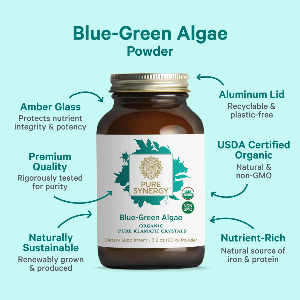 PURE SYNERGY Blue-Green Algae Powder | Superfood Powder with Chlorophyll | Organic AFA Blue Green Algae Supplement | Supports Energy, Mental Clarity, and Detoxification (3.2 oz.) - TrustMedUSA