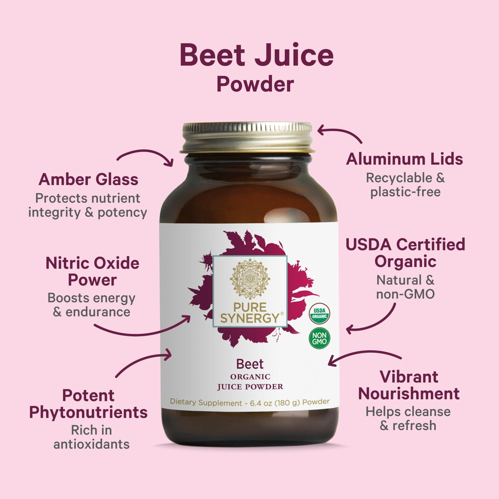 PURE SYNERGY Organic Beet Juice Powder | Pre-Workout Supplement | Organic Beet Root Juice Powder | for Healthy Circulation, Exercise, and Detoxification (6.4 oz.) - TrustMedUSA
