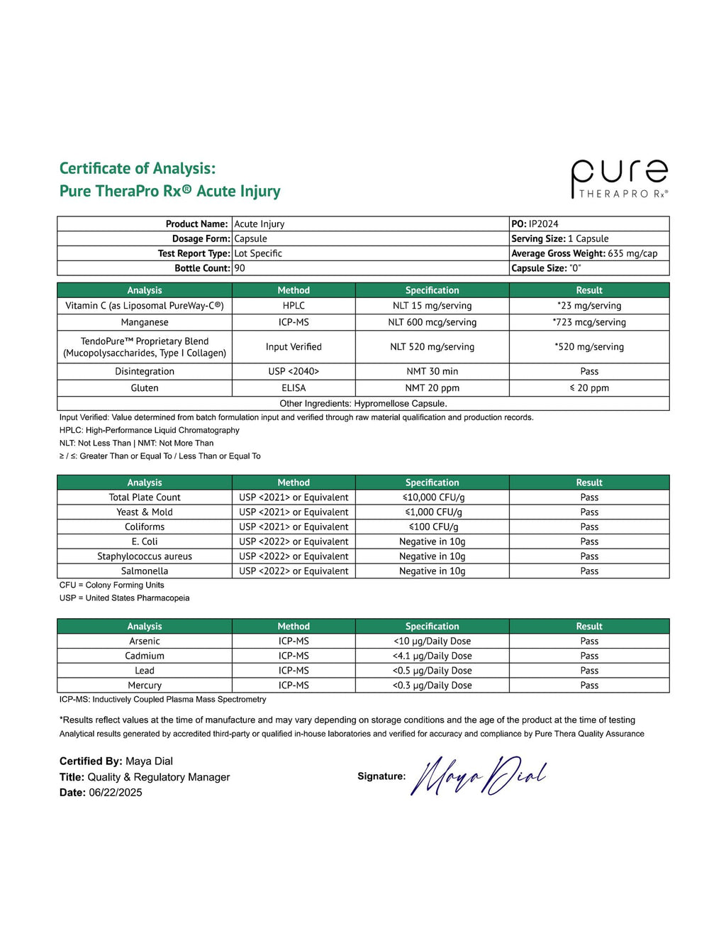 Pure Therapro Rx Acute Injury | Tendon & Ligament Support | Convenient Once a Day Clinical Dose | Supports Tendon Health, Movement & Physical Function | Pharm-Grade (90 Capsules) - TrustMedUSA