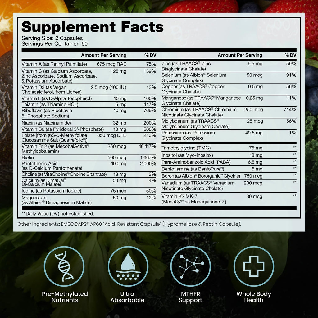 Pure Therapro Rx Methylated Multivitamin for Men and Women | Made in USA | Methyl Multi Without Iron Methyl B12 & Methylfolate | 120 Capsules, 2-Month Supply - TrustMedUSA
