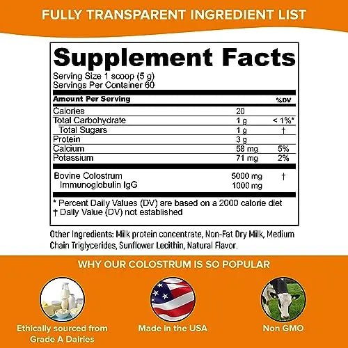 Pure Velvet Colostrum Powder for Gut Health, Bloating, Hair Growth, Immune Support - TrustMedUSA