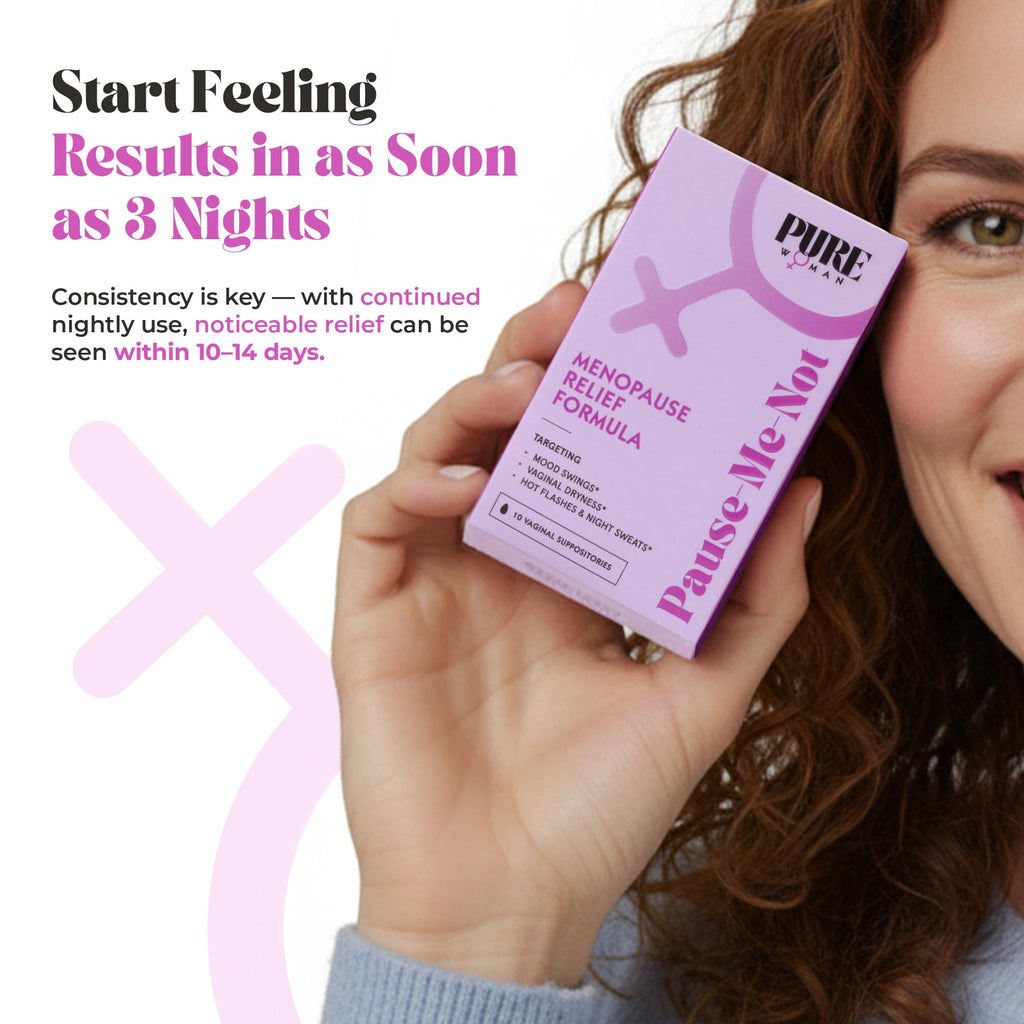 PURE WOMAN - Pause-Me-Not Suppositories - Menopausal Symptom Relief - Natural Ingredients - Relieves Hot Flashes & Vaginal Dryness - Promotes Stable Mood - Enhanced Vaginal Relief - 10 Pk - Maple Wellness Supplements