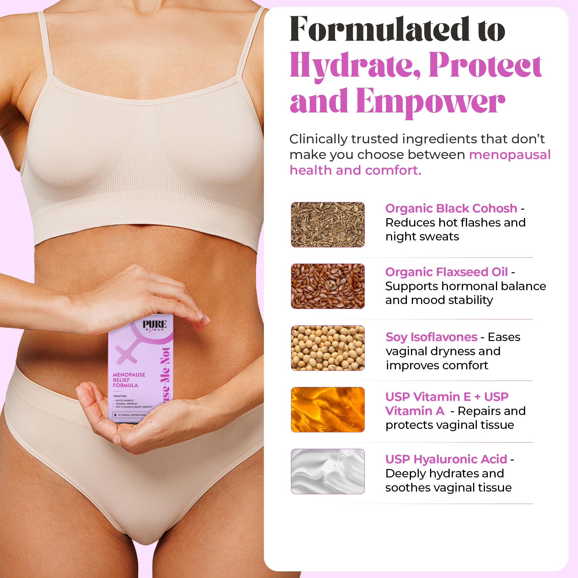 PURE WOMAN - Pause-Me-Not Suppositories - Menopausal Symptom Relief - Natural Ingredients - Relieves Hot Flashes & Vaginal Dryness - Promotes Stable Mood - Enhanced Vaginal Relief - 10 Pk - Maple Wellness Supplements