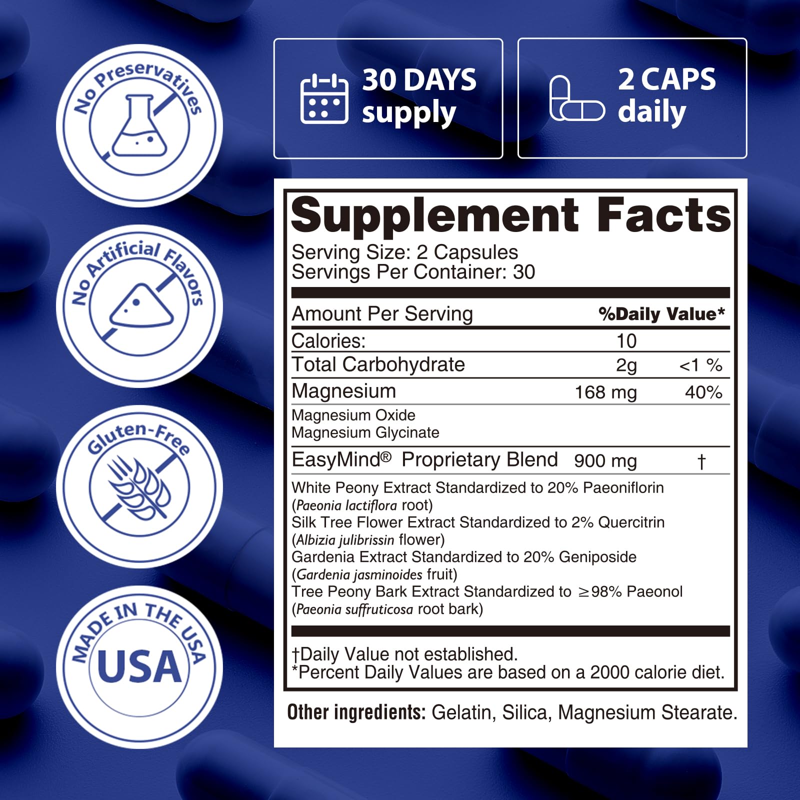 PureBotan Magnesium Oxide and Glycinate Extra Strength, Natural Sleep Aid Supplement EasyMind, High Absorption, Restful Sleep & Relaxation, Cortisol Lower, Natural-Gentle, Melatonin Free, 60 Capsules - TrustMedUSA