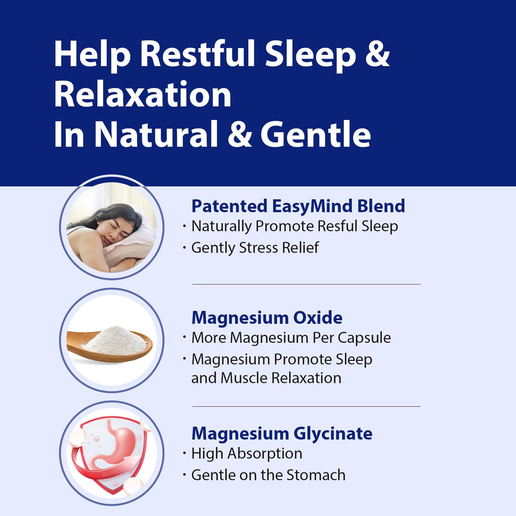 PureBotan Magnesium Oxide and Glycinate Extra Strength, Natural Sleep Aid Supplement EasyMind, High Absorption, Restful Sleep & Relaxation, Cortisol Lower, Natural-Gentle, Melatonin Free, 60 Capsules - TrustMedUSA
