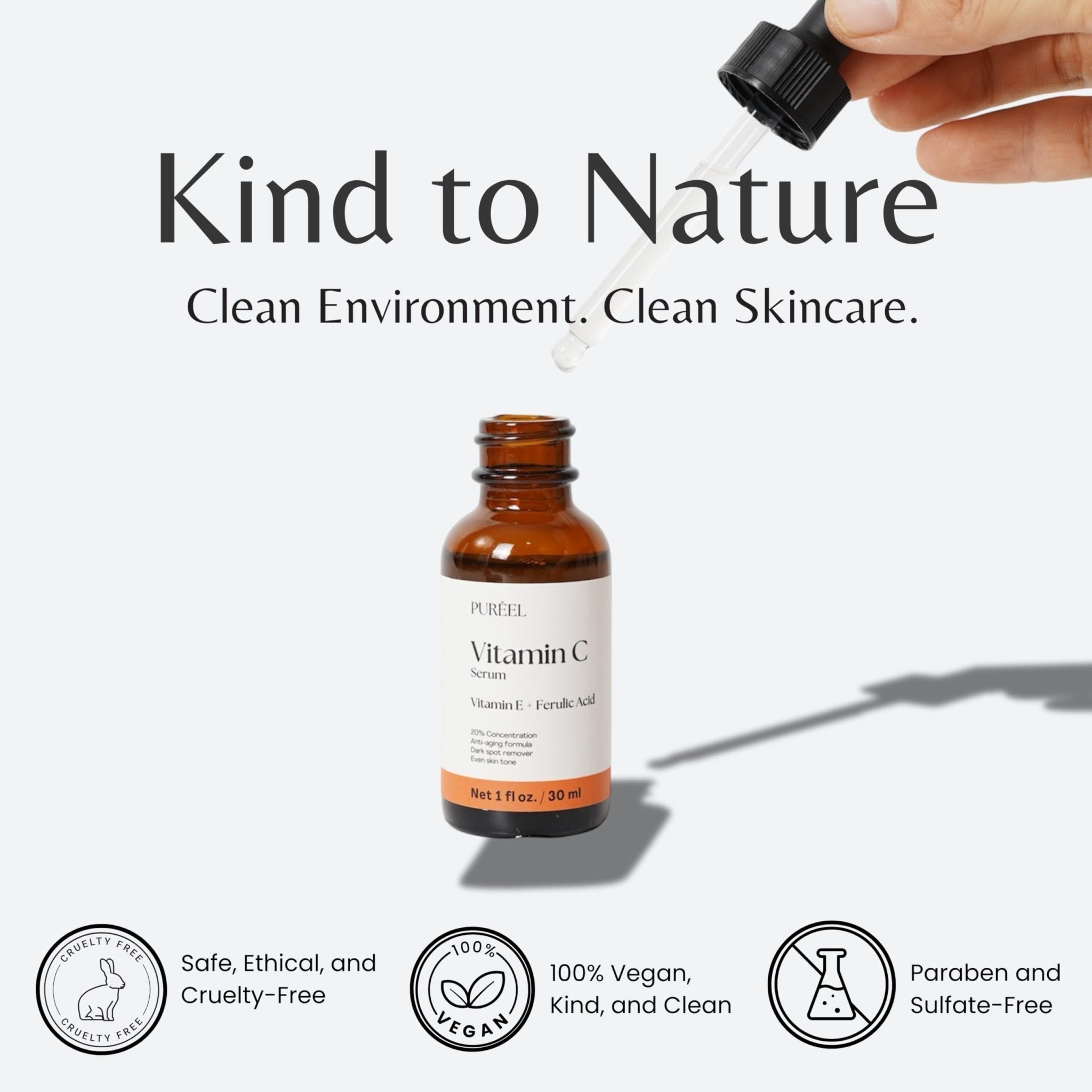 Puréel 20% Vitamin C Serum for Face – Brightening Serum with Vitamin E & Ferulic Acid – Anti-Aging, Dark Spot Remover, Even Skin Tone, Wrinkle Reduction & Radiant Glow – 1 fl oz - Maple Wellness Supplements