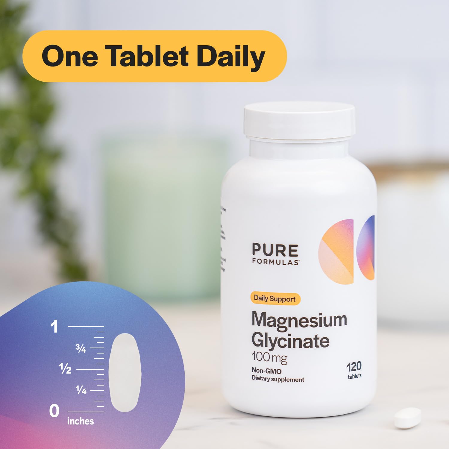 PureFormulas Magnesium Glycinate 100 mg Daily Support for Stress, Nerves, Sleep, Muscles, Metabolism Pure Magnesium Glycinate Supplement for Women and Men Magnesio Non-GMO 120 Tablets - TrustMedUSA