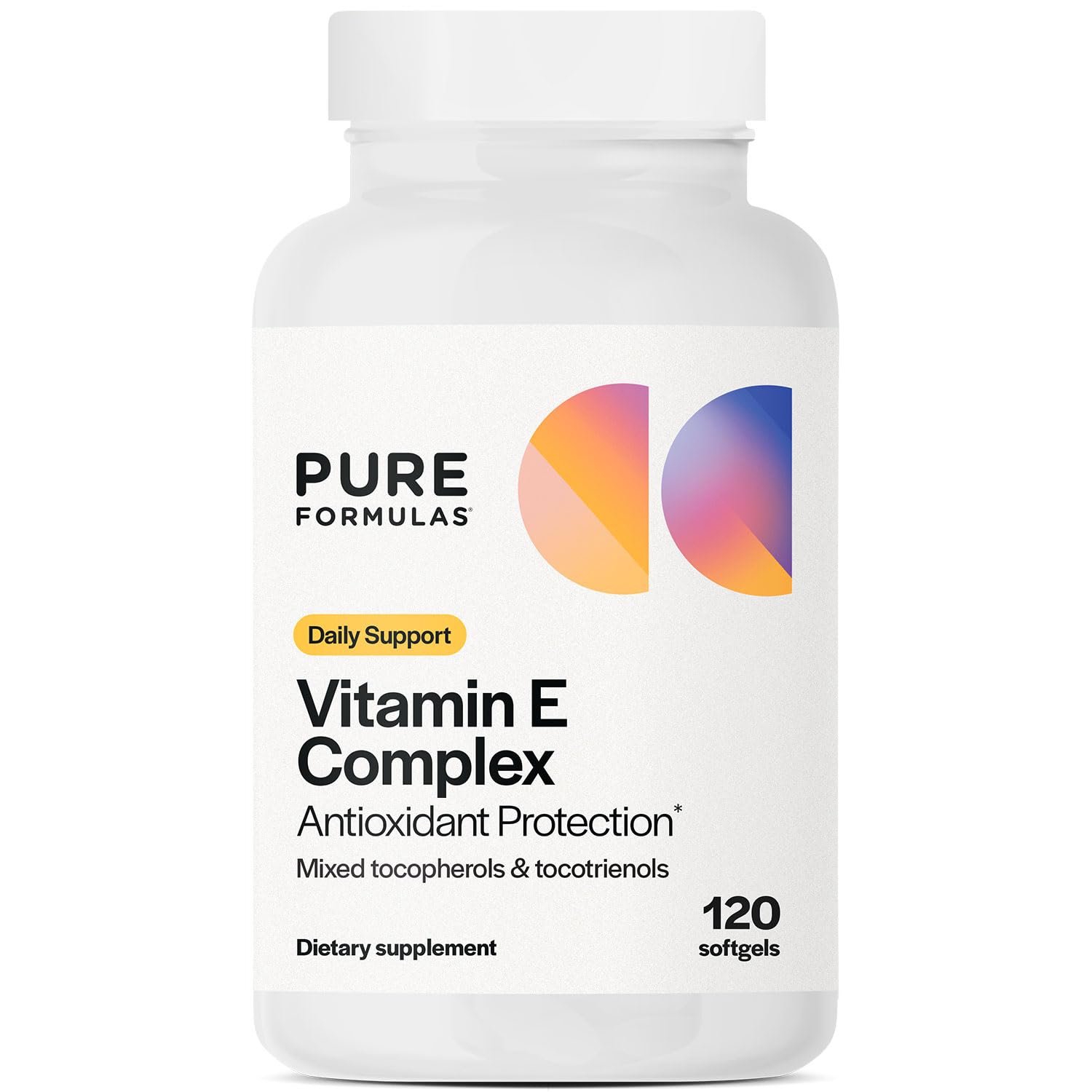 PureFormulas Vitamin E Complex, Full-Spectrum Vitamin E for Cardiovascular and Immune Support, Gamma-tocopherol Rich Antioxidant, Gluten-Free & Kosher, 120 Softgels for Antioxidant Protection - TrustMedUSA
