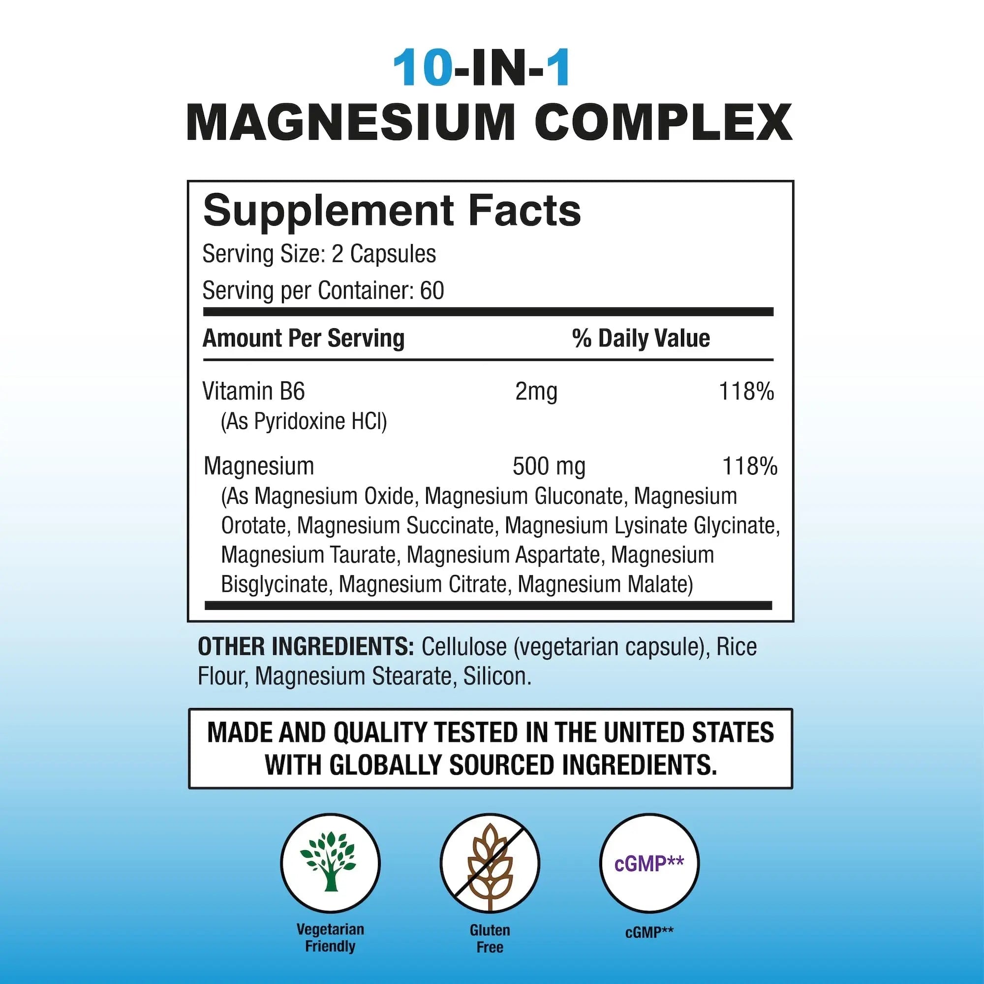 Puregen Labs 10 in 1 Magnesium Complex 500mg with B6-120 Veggie Capsules [High Absorption and Bioactivity] Non-GMO, NO Gluten and Dairy - TrustMedUSA