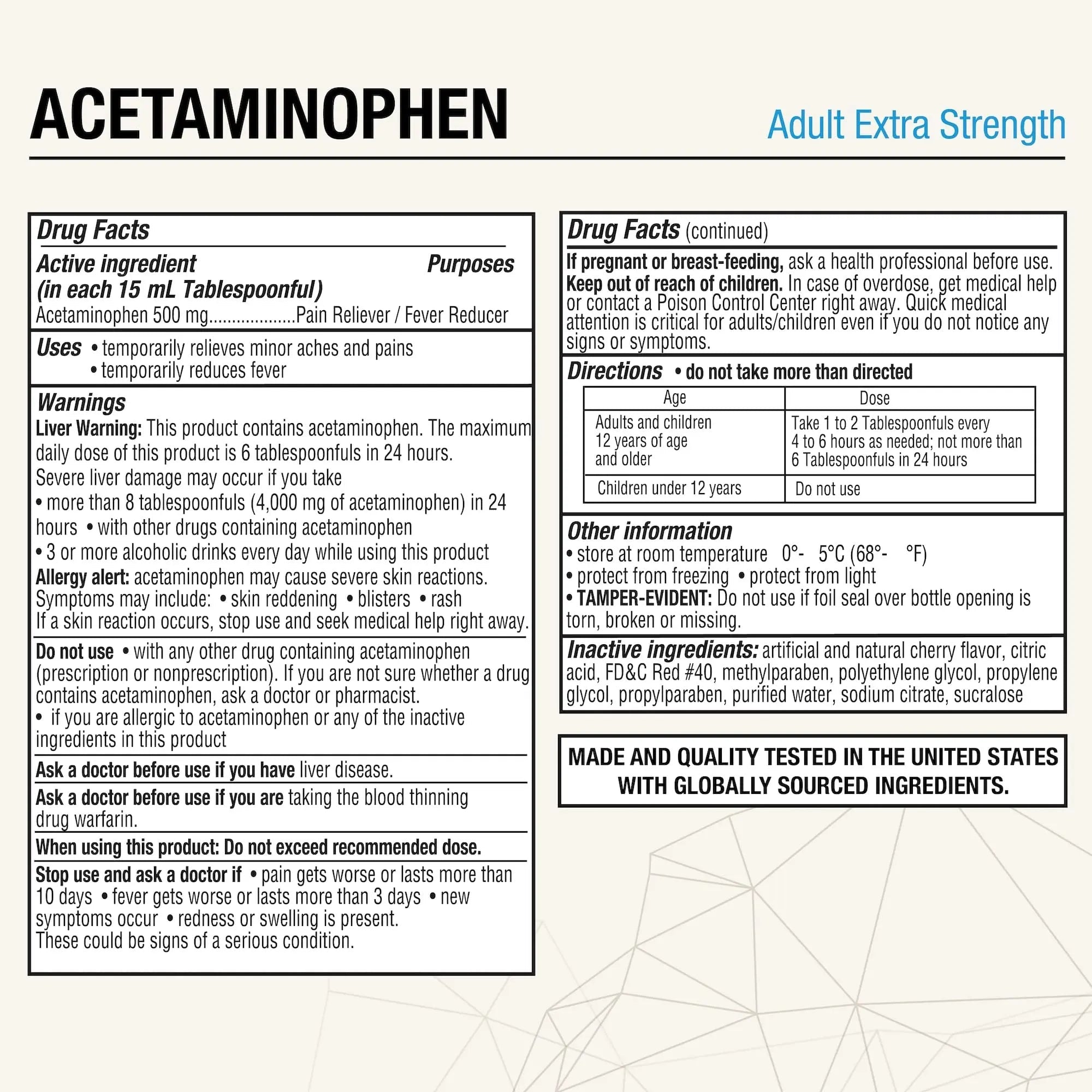 Puregen Labs Adult Extra Strength Acetaminophen Liquid 500mg/15ml - 8 fl oz Rapid Burst Pain Reliever/Fever Reducer, Cherry Flavor | Muscle & Joint Pain Relief | Arthritis Pain Relief - TrustMedUSA