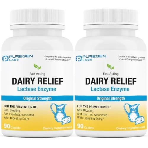 Puregen Labs Dairy Relief Natural Fast Acting Lactase Enzyme 3000 FCC, Lactose Intoleran - TrustMedUSA