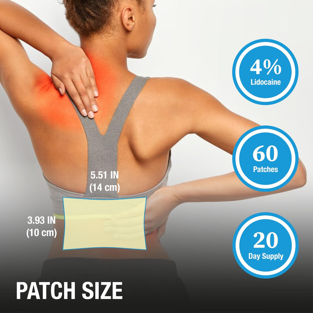 Puregen Labs Lidocaine 4% Numbing Patch - Total 60 Patches Maximum Strength | Fast Acting Temporary Relief of Aches | Back, Neck, Shoulders, Elbows and Knees - TrustMedUSA