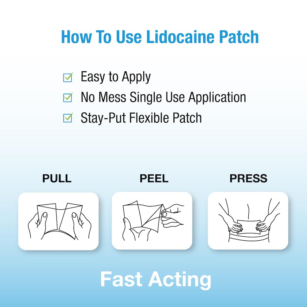 Puregen Labs Lidocaine 4% Numbing Patch - Total 60 Patches Maximum Strength | Fast Acting Temporary Relief of Aches | Back, Neck, Shoulders, Elbows and Knees - TrustMedUSA