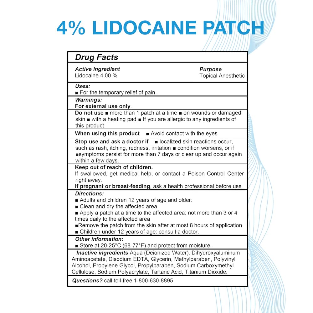 Puregen Labs Lidocaine 4% Numbing Patch - Total 60 Patches Maximum Strength | Fast Acting Temporary Relief of Aches | Back, Neck, Shoulders, Elbows and Knees - TrustMedUSA